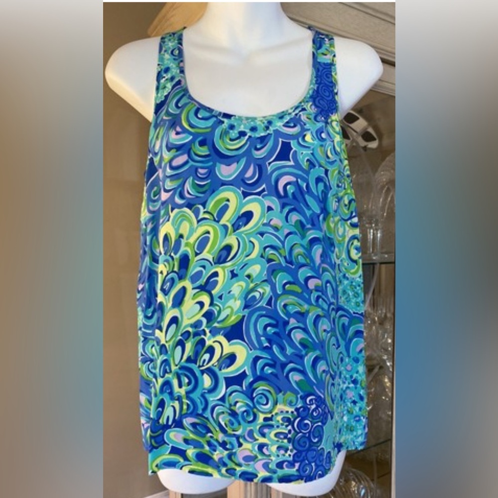 Lilly Pulitzer Lilly’s Lagoon silk zipper tank